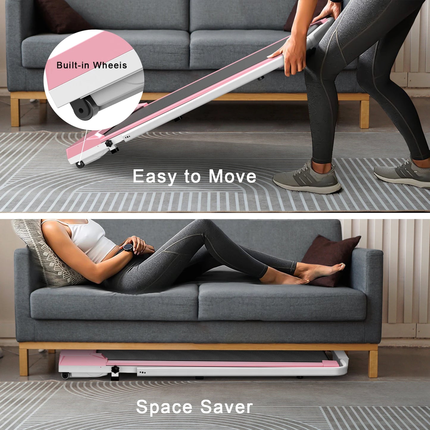 Tapis de course pliable rose – Fitness à domicile