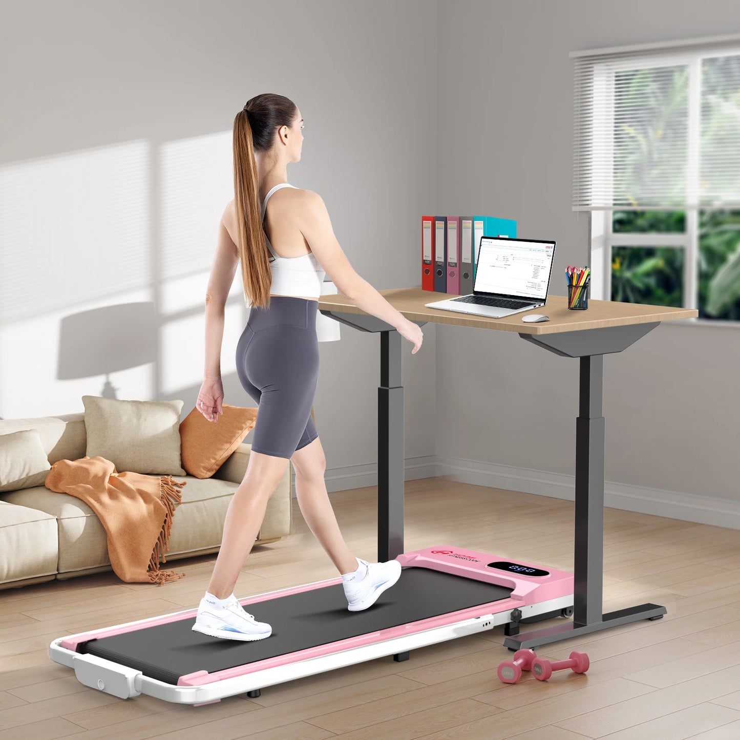 Tapis de course pliable rose – Fitness à domicile